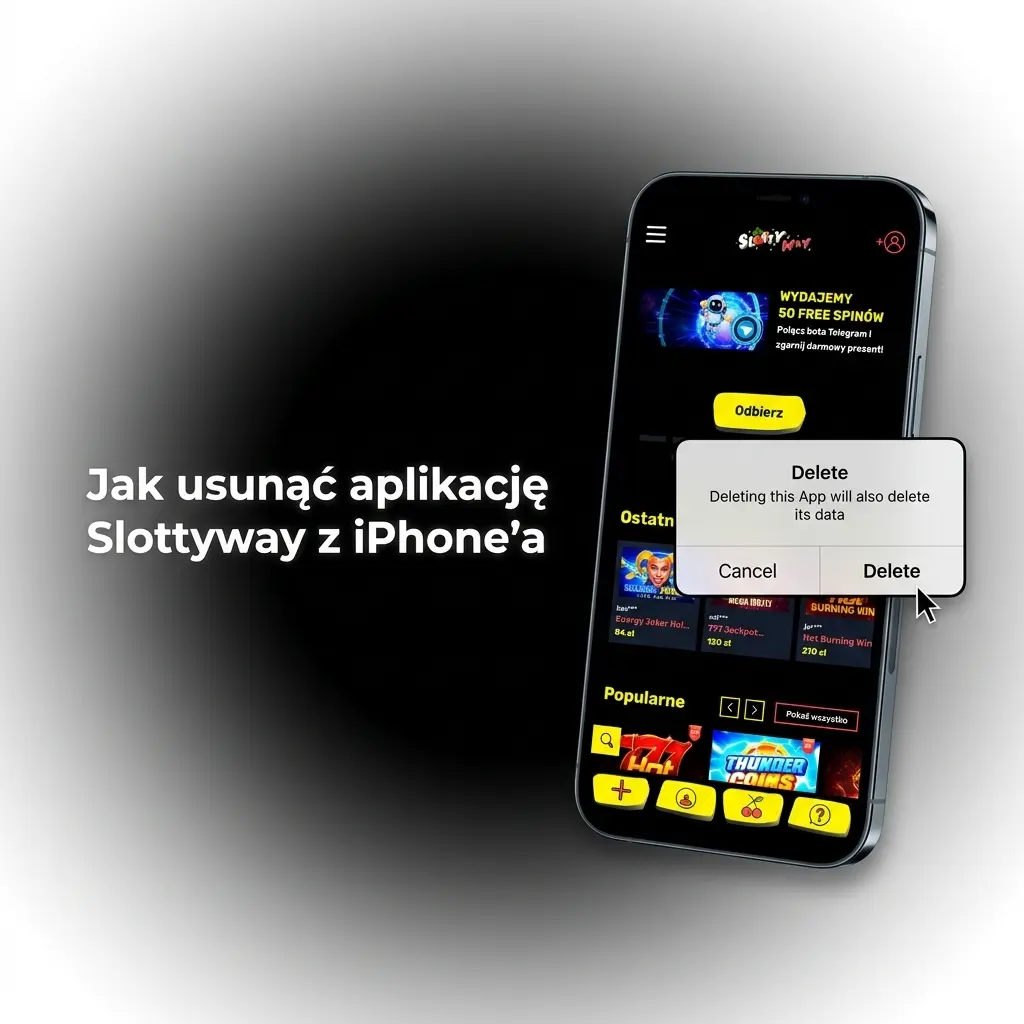 Usuwanie aplikacji Slottyway z iPhone'a – przytrzymaj ikonę i wybierz opcję usuń aplikację