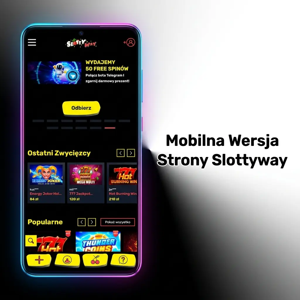 Mobilna wersja strony Slottyway na smartfonie z grami kasynowymi i zakładami sportowymi